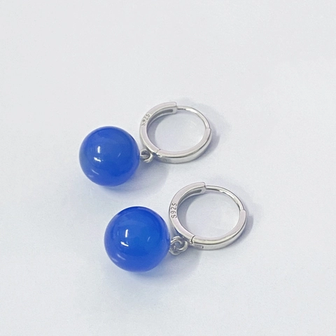 Orecchini Pendenti in Argento Sterling 925 Con Agata Blu per Donna Orecchini Geometrici Retrò Con Ciondolo a Perla Tonda Gioielli Eleganti Stile Etnico