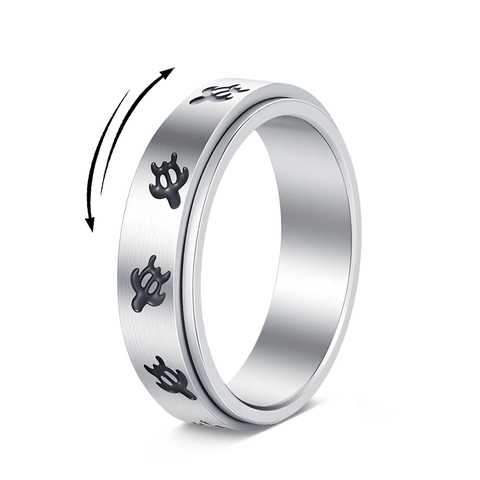 Stainless Steel Spinner Ring For Anxiety Relief Sea Turtle Pattern Rotating Band Ring Minimalist Jewelry For Men Women