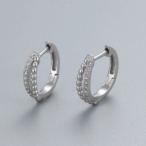 Orecchini a Cerchio a Doppia Fila in Argento Sterling 925 per Donna Placcati in Oro Argento Minimalismo Pavé Zirconia Gioielli