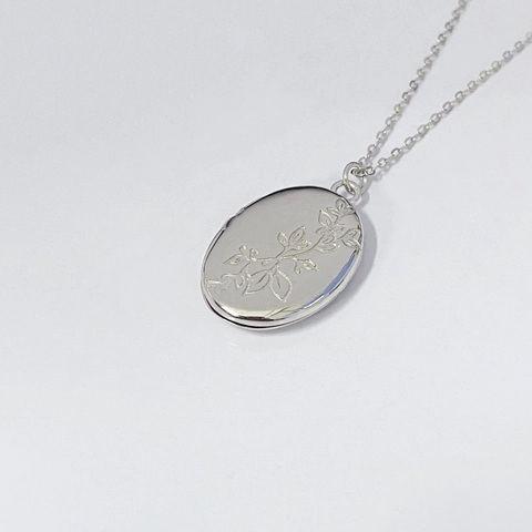 S925 Sterlingsilber Oval Medaillon Halskette Für Damen Französisches Retro Blume Graviert Foto Rahmen Anhänger Halskette
