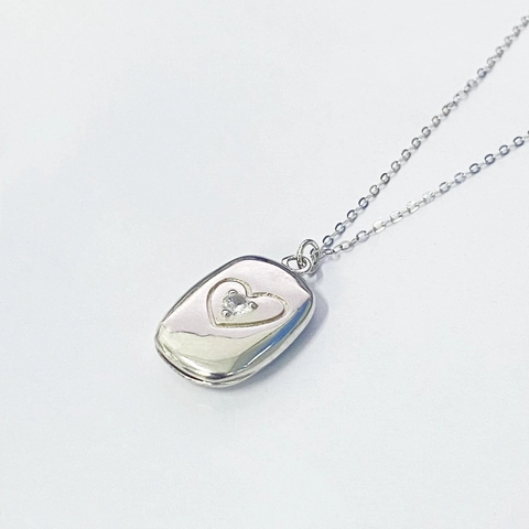 Collana con Medaglione per Foto in Argento Sterling 925 con Zirconia a Cuore per Donna Pendente a Scatola Rettangolare Gioielli
