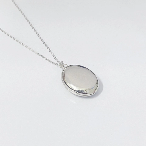 Collar de Relicario Ovalado de Plata de Ley 925 Minimalista Pulido Espejo Colgante Portafotos para Mujer Joyería Diaria Regalo