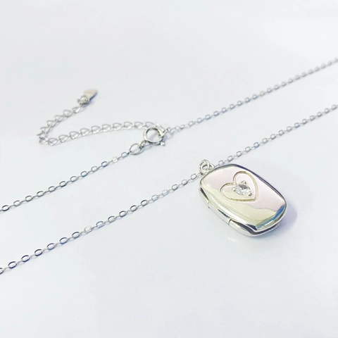 Collana con Medaglione per Foto in Argento Sterling 925 con Zirconia a Cuore per Donna Pendente a Scatola Rettangolare Gioielli