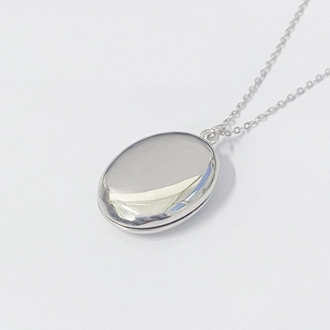 Collar de Relicario Ovalado de Plata de Ley 925 Minimalista Pulido Espejo Colgante Portafotos para Mujer Joyería Diaria Regalo
