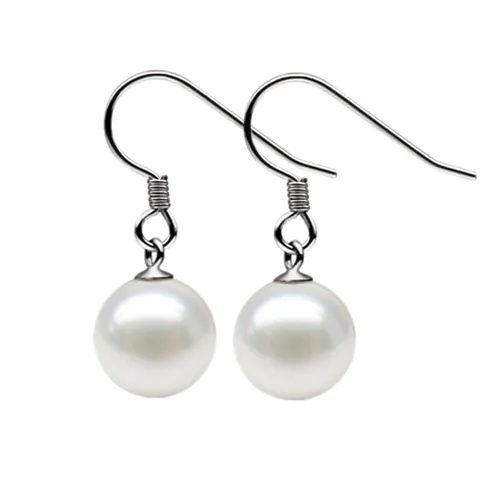 Pendientes de Gancho de Plata de Ley S925 para Mujer Pendientes Colgantes de Perla Artificial Redonda Blanca Joyería Elegante