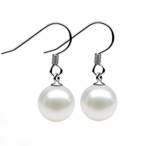 Pendientes de Gancho de Plata de Ley S925 para Mujer Pendientes Colgantes de Perla Artificial Redonda Blanca Joyería Elegante