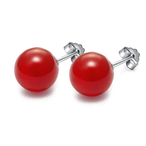 925 Sterling Silver Round Natural Red Agate Stud Earrings For Women Elegant Fashion Jewelry Accessory With Earring Backs