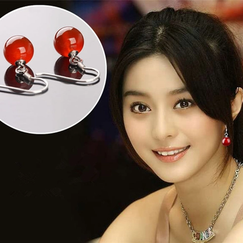 925 Sterlingsilber Rote Achat Ohrhänger Für Damen Koreanischer Stil Vintage Runde Perlen Ohrhaken Mode Schmuck Geschenk
