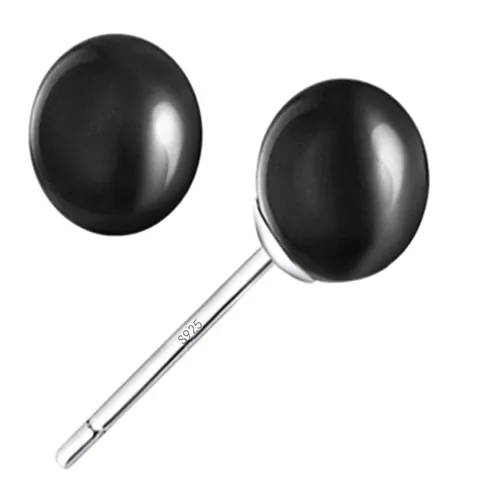 S925 Sterling Silver Black Onyx Round Ball Stud Earrings Simple Retro Style Unisex Jewelry Accessories Everyday Wear
