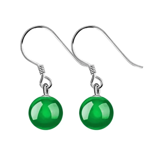 Pendientes Colgantes de Plata de Ley S925 Ágata Verde Calcedonia Para Mujer Estilo Étnico Look Jade Perla Redonda Pendientes de Gancho Joyería Regalo