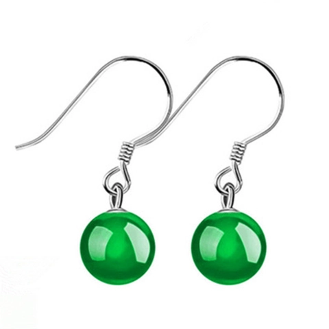 Pendientes Colgantes de Plata de Ley S925 Ágata Verde Calcedonia Para Mujer Estilo Étnico Look Jade Perla Redonda Pendientes de Gancho Joyería Regalo