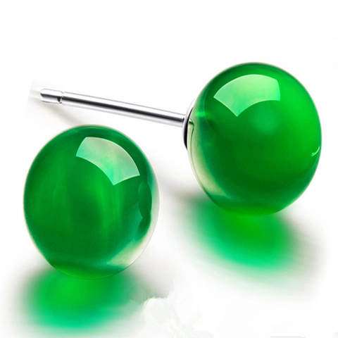 925 Sterling Silver Green Agate Stud Earrings Round Ball Gemstone Elegant Korean Jewelry For Women Girls Birthday Gift
