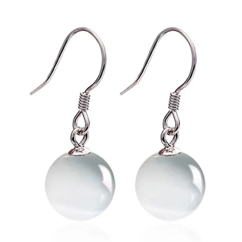 Orecchini Pendenti Argento Sterling 925 Pietra Occhio Di Gatto Perla Tonda Minimalista Elegante Gioielli