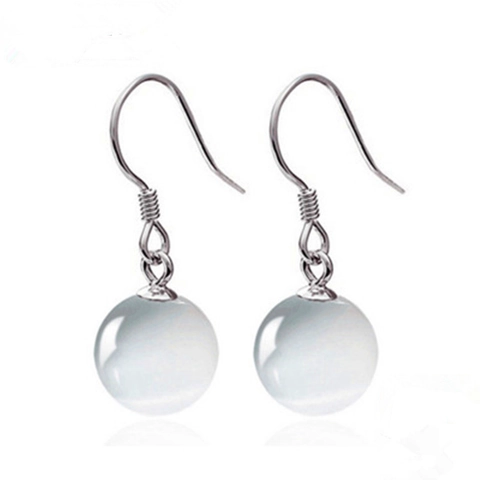 Orecchini Pendenti Argento Sterling 925 Pietra Occhio Di Gatto Perla Tonda Minimalista Elegante Gioielli