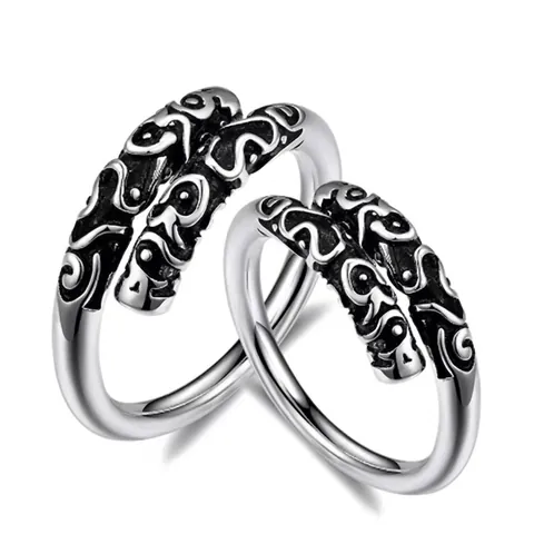 Vintage 925 Sterling Silver Monkey King Bar Ring Adjustable Open Ring Lucky Cloud Pattern Retro Thai Silver Couple Jewelry