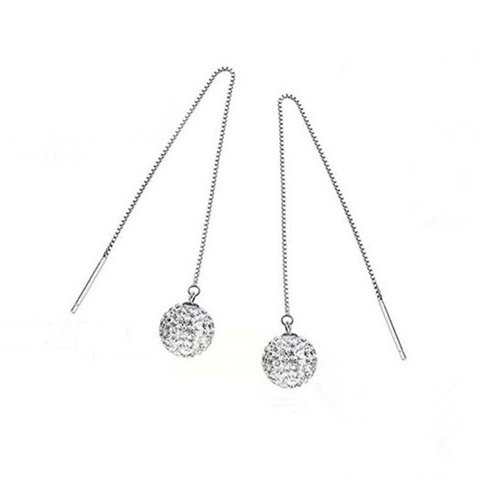 Pendientes de Hilo Shamballa de Plata de Ley 925 para Mujer Pendientes Colgantes con Borla Larga Bola de Discoteca Strass Joyería