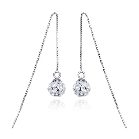 Pendientes de Hilo Shamballa de Plata de Ley 925 para Mujer Pendientes Colgantes con Borla Larga Bola de Discoteca Strass Joyería