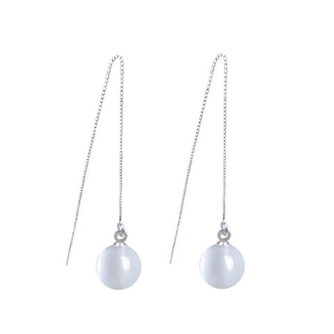 Pendientes de Hilo Largo de Plata de Ley S925 Con Piedra de Ojo de Gato Para Mujer Elegantes Minimalistas Línea Geométrica Joyería
