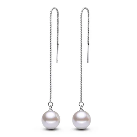 925 Sterling Silver Long Tassel Artificial Pearl Ear Threads For Women Geometric Box Chain Dangle Earrings Elegant Jewelry
