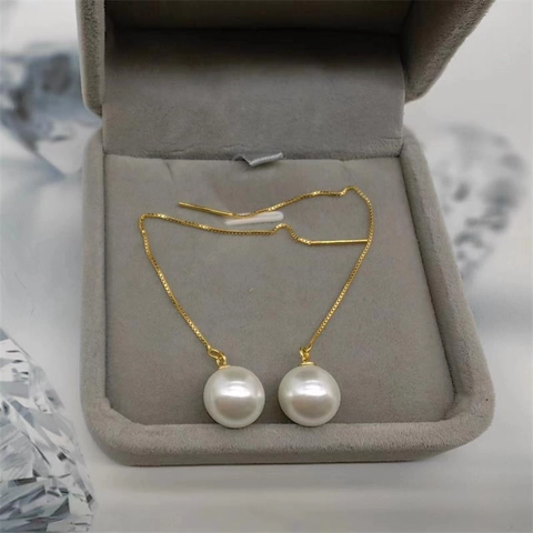 925 Sterling Silver Long Tassel Artificial Pearl Ear Threads For Women Geometric Box Chain Dangle Earrings Elegant Jewelry