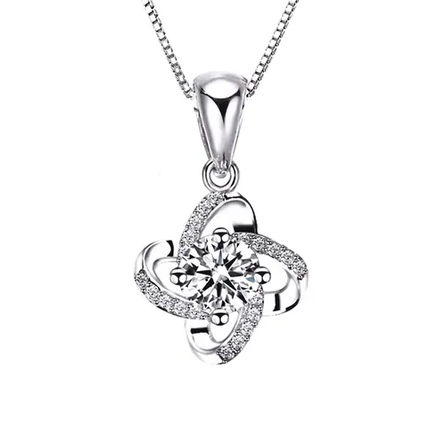 Elegant 925 Sterling Silver Four Leaf Clover Pendant With Sparkling White Purple Rhinestone For Women Korean Style Jewelry Gift
