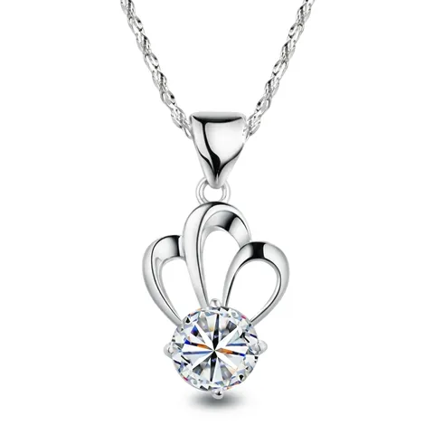 Collana con Pendente a Corona in Argento Sterling 925 per Donna Stile Principessa Viola Bianco Zirconia Strass Gioielli