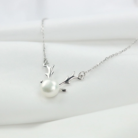 925 Sterling Silver Antler Freshwater Pearl Necklace For Women Fashion Deer Horn Pendant Clavicle Chain Christmas Gift Jewelry