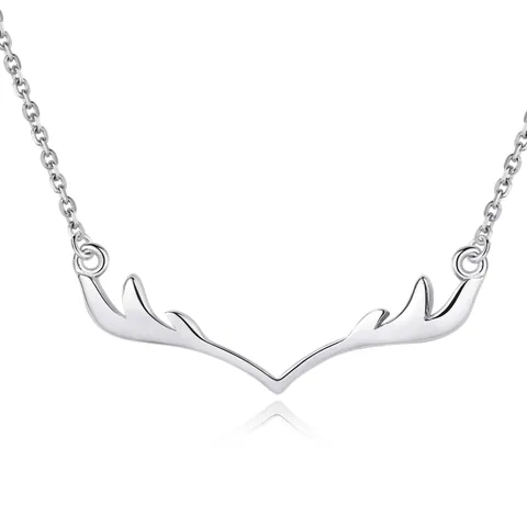 Minimalist 925 Sterling Silver Antler Pendant Necklace Electroplated White Gold Color Clavicle Chain Jewelry Birthday Gift For Women