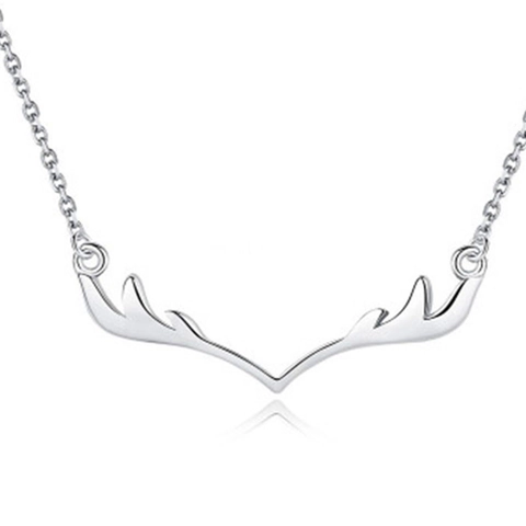 Minimalist 925 Sterling Silver Antler Pendant Necklace Electroplated White Gold Color Clavicle Chain Jewelry Birthday Gift For Women