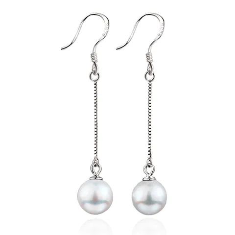 925 Sterling Silver Long Chain Pearl Drop Earrings For Women Minimalist Round Artificial Pearl Tassel Ear Hook Jewelry Gift