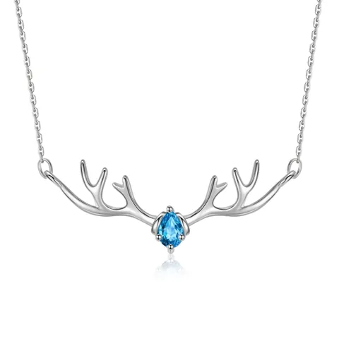 Collar con Colgante de Astas de Ciervo de Plata de Ley 925 para Mujer Elegante Circonia Gota de Agua Cadena Ajustable Joyería de Moda Estilo Naturaleza