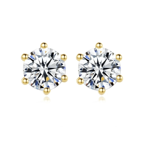 Classic S925 Sterling Silver Six-Prong Crown Stud Earrings Minimalist Rhinestone Earring For Women Men Daily Jewelry Gift