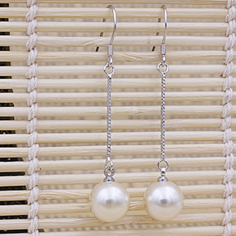 925 Sterling Silver Long Chain Pearl Drop Earrings For Women Minimalist Round Artificial Pearl Tassel Ear Hook Jewelry Gift