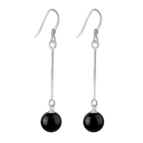 925 Sterling Silver Black Agate Dangle Earrings Long Tassel Box Chain Drop Earrings For Women Wedding Party Jewelry