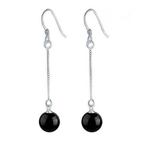 925 Sterling Silver Black Agate Dangle Earrings Long Tassel Box Chain Drop Earrings For Women Wedding Party Jewelry