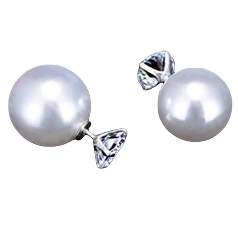 Pendientes de Botón de Plata de Ley 925 con Perla Artificial y Circonia Diseño de Doble Cara Joyería Elegante para Mujer