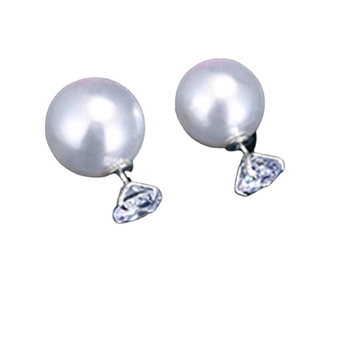 Pendientes de Botón de Plata de Ley 925 con Perla Artificial y Circonia Diseño de Doble Cara Joyería Elegante para Mujer