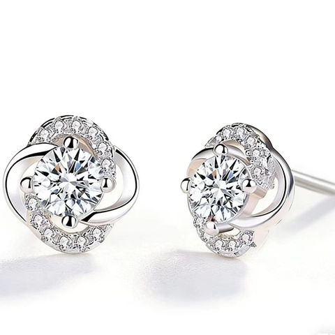 925 Sterling Silver Clover Flower Stud Earrings With Zirconia Sparkling Round Cut Fine Jewelry For Women Daily Gift