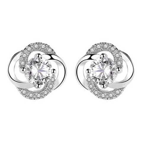 925 Sterling Silver Clover Flower Stud Earrings With Zirconia Sparkling Round Cut Fine Jewelry For Women Daily Gift