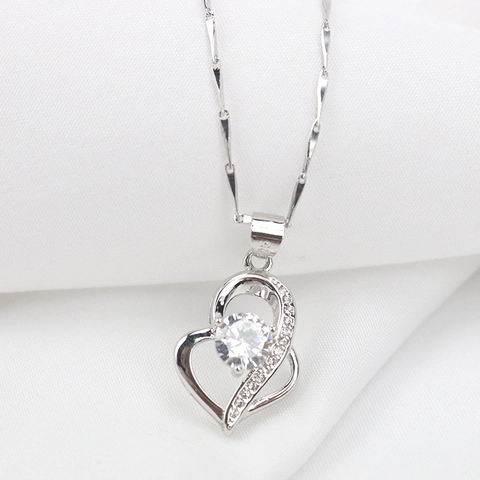 925 Argento Sterling Cuore Ciondolo Collana per Donna Elegante Zirconia Intarsiato Catena a Onde d'Acqua Gioielli Regalo