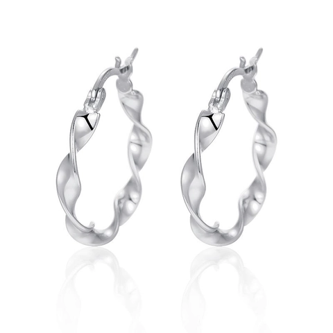 925 Sterling Silver Twisted Hoop Earrings For Women Korean Fashion Wave Spiral Flower Engraved High Polish Ear Jewelry Gift