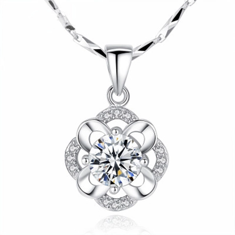 Collana con Ciondolo Quadrifoglio in Argento Sterling 925 con Zirconia per Donna Design Floreale Scintillante a Rosa Gioielli Dolce Catenina da Clavicola Regalo