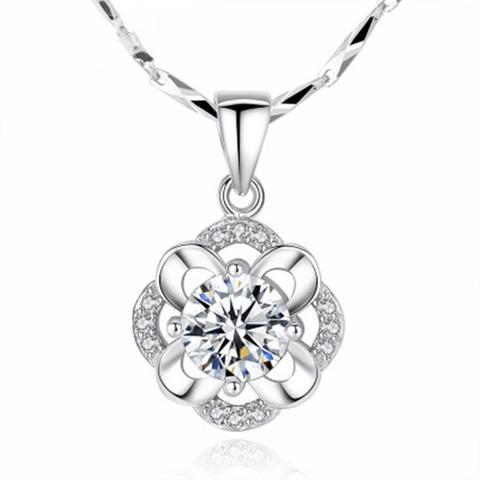 Collana con Ciondolo Quadrifoglio in Argento Sterling 925 con Zirconia per Donna Design Floreale Scintillante a Rosa Gioielli Dolce Catenina da Clavicola Regalo