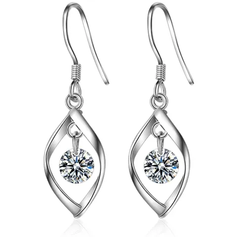 S925 Sterling Silver Twist Leaf Drop Earrings With Round Zirconia Korean Style Simple Sweet Jewelry For Women Fashion Accessory