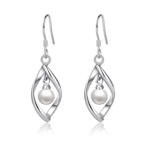 Elegante 925 Sterlingsilber Künstliche Perle Quaste Ohrhänger Damen Gedrehte Geometrische Spirale Ohrringe Mode Schmuck