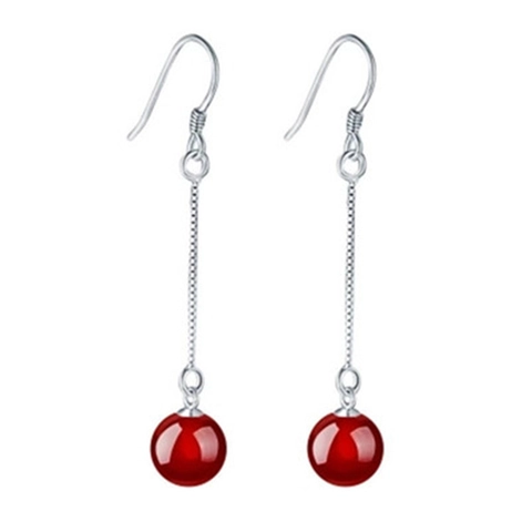 925 Sterlingsilber Roter Achat Ohrhänger Für Damen Lange Quasten Geometrische Tränenform Ohrhaken Schmuck Zubehör Retro Stil