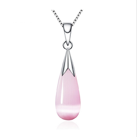 925 Sterling Silver Cat's Eye Stone Water Drop Pendant Necklace Elegant Simple Jewelry For Women Pendant Only Without Chain