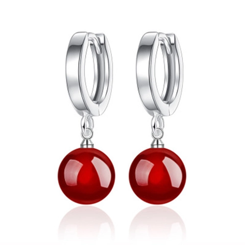 925 Sterling Zilveren Rode Agaat Druppel Oorbellen Voor Vrouwen Elegante Ronde Natuursteen Leverback Hoop Oorbellen Sieraden Cadeau