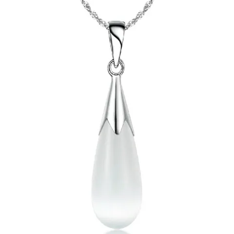 925 Sterling Silver Cat's Eye Stone Water Drop Pendant Necklace Elegant Simple Jewelry For Women Pendant Only Without Chain