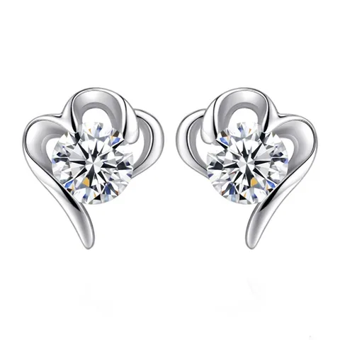 Orecchini a Bottone in Zirconia a Forma di Cuore in Argento Sterling 925 per Donna Elegante Stile Piccola Fragranza Regalo Gioielli